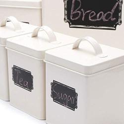 Home By Jackie X321 Cream White Set of 5 Metal Food Tin Canister/Bread Bin/Container/Box/Set (Cream)