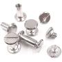 Seloky 75 Sets Silvery Chicago Screws Assorted Kit 1/4 3/8 1/2 Inches Screw Posts Metal Accessories Nail Rivet Chicago Button for DIY Leather Decoration Bookbinding Round Flat Head Stud Screw