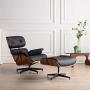 Mid Century Lounge Chair with Ottoman, Expanded Size Classic Modern Chair, Natural Leather Palisander Wood, Heavy Duty Base Support for Living Room, Study, Lounge, Office