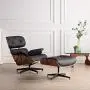Mid Century Lounge Chair with Ottoman, Expanded Size Classic Modern Chair, Natural Leather Palisander Wood, Heavy Duty Base Support for Living Room, Study, Lounge, Office