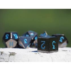 Powder Blue Gun Metal Polyhedral Dice Set | 7 Piece | Professional Edition | Free Display Case | Hand Checked Quality Control