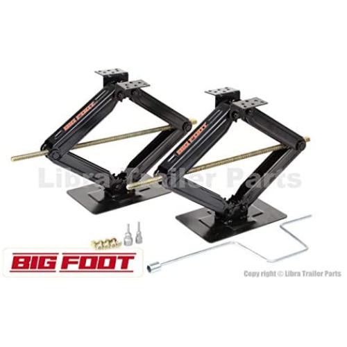 LIBRA Set of 2 Bigfoot 5000 lb 24'' RV Trailer Stabilizer Leveling Scissor Jacks w/Handle & Dual Power Drill Sockets & Hardware -Part#26044