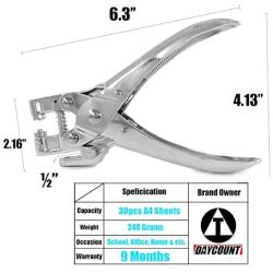 DayCount Metal Hole Puncher for Paper, Hard Card, Heavy Duty Paper Hole Punch, Single Hole 30 Sheets Punch Capacity 1/5 inch Standard Hole Punch for Office, Home & School Use