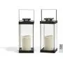 Large Glass Flameless Candle Lanterns, 14.5'' Height, Autumn or Fall Decor, Warm White LEDs, Black Metal Finish, Indoor/Outdoor Use, Remote & Batteries Included - Set of 2