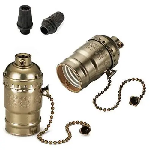 Onite 2 PCS UL Listed E26 Type 1/8 inch Pipe Thread US-Standard Screw Basic Metal Lamp Socket with Pull Chain Switch (Bronze)