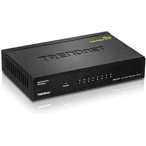 TRENDnet - TEG-S82G 8-Port Gigabit GREENnet Switch, TEG-S82G, Ethernet Splitter, Ethernet/Network Switch, 8 x 10/100/1000 Mbps Gigabit Ethernet Ports,16 Gbps Switching Capacity, Metal, Lifetime Protection Black