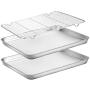 Baking Sheets 2 Pieces with A Rack, HKJ Chef Cookie Sheets and Nonstick Cooling Rack & Stainless Steel Baking Pans & Toaster Oven Tray Pan, Rectangle Size 12.5 x 10 x 1 inch & Non Toxic