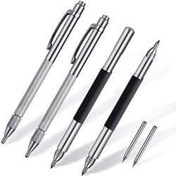 6 Pieces Engraving Pen Tip Scriber Includes 2 Tungsten Carbide Scribers with Magnet, 2 Double Head Scribers and 2 Replacement Tip, Metal Etching Engraving Pen for Metal Glass Ceramics Stone Wood