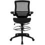 Flash Furniture Mid-Back Transparent Black Mesh Drafting Chair with Black Frame and Flip-Up Arms