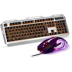 Orange Gaming Keyboard Mouse Combo Wired,Color Change LED Backlit Computer Gaming Keyboad,Lighted PC Gaming Mouse,USB Keyboard Clicky Keys,Durable Metal Structure,for Xbox One PS4 Games Gamer Working