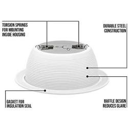 [12-Pack] PROCURU 6'' Metal Recessed Can Light Trim Cover, Step Baffle with Ring, White