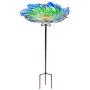 MUMTOP 26 Inch Height Glass Birdbath Birdfeeder with Metal Stake Garden Outdoor Green