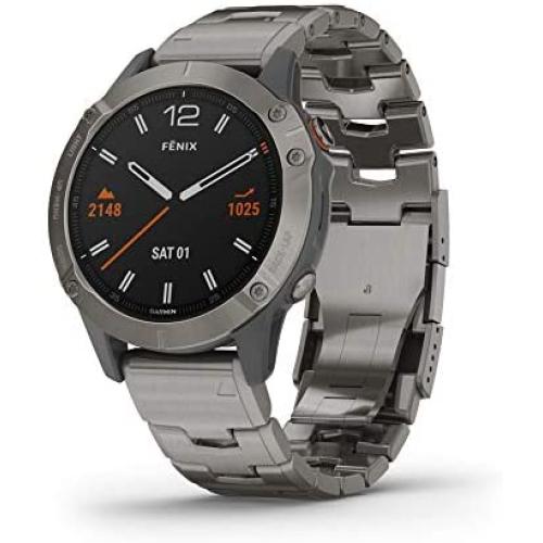 Garmin fenix 6 Sapphire, Premium Multisport GPS Watch, Features Mapping, Music, Grade-Adjusted Pace Guidance and Pulse Ox Sensors, Titanium