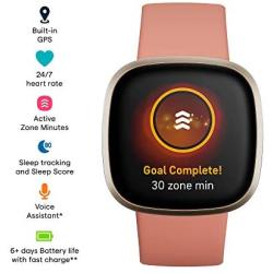 Fitbit Versa 3 Health & Fitness Smartwatch with GPS, 24/7 Heart Rate, Alexa Built-in, 6+ Days Battery, Pink/Gold, One Size (S & L Bands Included)