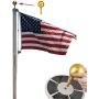 Flagpole Repair Parts Kit - 50 Feet Flag Halyard Rope + 3'' Flag Pole Topper Gold Ball + 4'' Cleat Hook + 4 PCS Flag Clip Hooks + Flagpole Truck Caps for 2'' Top