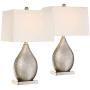 Royce Modern Table Lamps Set of 2 Silver Metal Teardrop Off White Rectangular Shade for Living Room Family Bedroom Bedside - 360 Lighting
