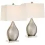 Royce Modern Table Lamps Set of 2 Silver Metal Teardrop Off White Rectangular Shade for Living Room Family Bedroom Bedside - 360 Lighting Royce Modern Table Lamps Set of 2 Silver Metal Teardrop Off White Rectangular Shade for Living Room Family Bedroom Bedside - 360 Lighting