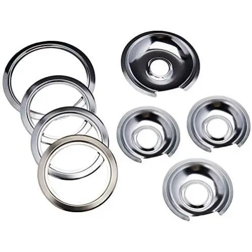 Range Kleen - Chrome Style D contains (3) 6'' pan/ring & (1) 8'' pan/ring for GE, Hotpoint, & Kenmore prior to 1995 Range Kleen - Chrome Style D contains (3) 6'' pan/ring & (1) 8'' pan/ring for GE, Hotpoint, & Kenmore prior to 1995