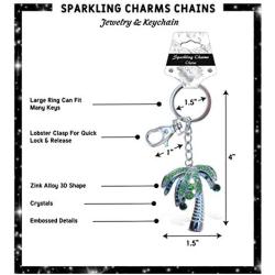 Aqua79 Palm Tree Keychain - Silver 3D Sparkling Charm Rhinestones Fashionable Stylish Metal Alloy Durable Keyring Bling Crystal Jewelry Accessory With Clasp For Keychain, Bag, Purse, Backpack, Handbag