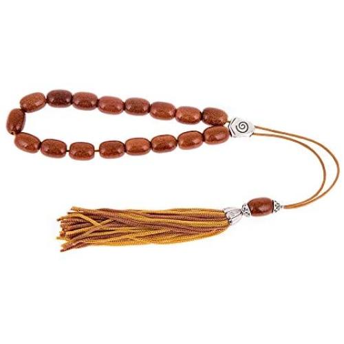 Brown Peridot or Chrysolite Gemstone, Handmade Greek Worry Beads or Komboloi with Alpaca Metal Parts on Pure Silk Cord & Tassel, Length 32cm (12.6)