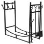 SSLine 30'' Metal Firewood Rack Log Holder with Tool Set Indoor Fireplace Wood Storage Rack Outdoor Deck Fire Wood Holder Organizer for Firepit Stove