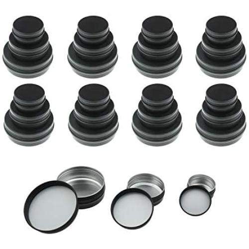 LJY 48 Pieces Black Round Aluminum Cans Screw Lid Metal Tins Jars Empty Slip Slide Containers (Mixed Sizes)