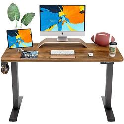 FAMISKY Dual Motor Adjustable Height Electric Standing Desk, 48 x 24 Inches Stand Up Home Office Desk with Splice Tabletop, Black Frame/Walnut Top