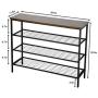 Shoe Rack, 4-Tier Shoe Shelf, Industrial Shoe Storage Organizer with 3 Metal Mesh Shelves and Large Surface for Bags, Ideal for Entryway, Hallway, Closet, Bedroom, Garage Easy Assembly, Fits 12 Shoes