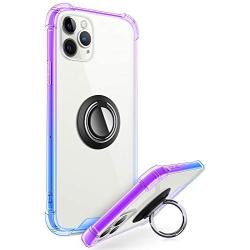 ANSIWEE Designed for iPhone 12 Pro 6.1 Inch Case, Metal Ring Stand Work with Magnetic Car Phone Mount Case Drop Protection Colorful Bumper and Clear Hard Back Cases for iPhone 12 5G (Purple Blue)