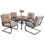 Sophia & William Patio Dining Set 5 Piece Outdoor Table Furniture Set with 4 Metal Spring Motion Dining Chairs and 1 Square Bistro Deck Table with 1.57'' Umbrella Hole & Wood-Like Top, Beige