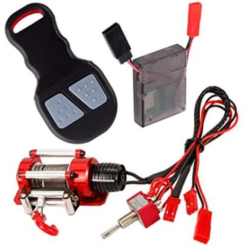 Bonarty RC Winch, 1/10 Scale RC Metal Steel Wired Automatic Winch with Remote Controller Receiver for 1/10 RC Crawler Car RC4WD