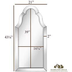 Hamilton Hills Designer Mirror Framed Vanity Mirror | Tall Rounded Top Mirrored Edge Premium Silver Backed Glass Panel for Hanging in a Vanity, Closet, Entry or Bathroom (21'' W x 43'' H)