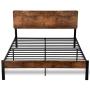 Allewie Queen Size Platform Bed Frame with Wood headboard and Metal slats, Rustic Country Style Mattress Foundation, Box Spring Optional, Strong Metal Slats Support, Easy Assembly