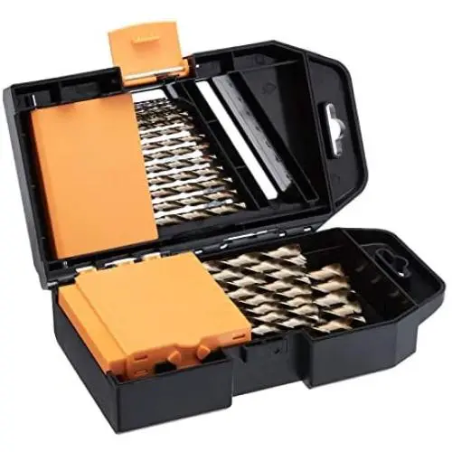 Amazon Basics Titanium Drill Bit Set - 29-Piece, M35 High Speed Steel HSS, for Steel, Alloy and Other Hard Metals Amazon Basics Titanium Drill Bit Set - 29-Piece, M35 High Speed Steel HSS, for Steel, Alloy and Other Hard Metals