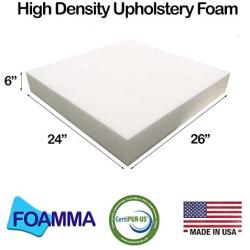 FOAMMA 6'' x 24'' x 26'' Upholstery Foam High Density Foam (Chair Cushion Square Foam for Dinning Chairs, Wheelchair Seat Cushion Replacement)