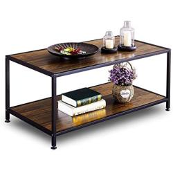 GreenForest Coffee Table Industrial for Living Room Metal Frame Open Shelf Storage, Walnut