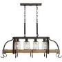 Eldrige Bronze Wood Pot Rack Linear Pendant Chandelier 36 1/2'' Wide Rustic Farmhouse Clear Seeed Glass 4-Light Fixture for Kitchen Island Dining Room - Franklin Iron Works Eldrige Bronze Wood Pot Rack Linear Pendant Chandelier 36 1/2'' Wide Rustic Farmhouse Clear Seeed Glass 4-Light Fixture for Kitchen Island Dining Room - Franklin Iron Works