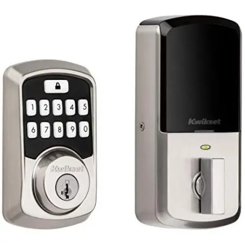 Kwikset 99420-001 Aura Bluetooth Programmable Keypad Door Lock Deadbolt Featuring SmartKey Security, Satin Nickel