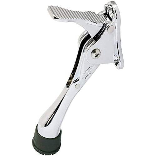 CG PLUS Door Stopper, One-Touch semi-Automatic - 4 inch Metal Door Stopper, with Non-Slip Rubber Tip for Wood, Concrete, Tiled, and Carpeted Floors_Chrome 1pack