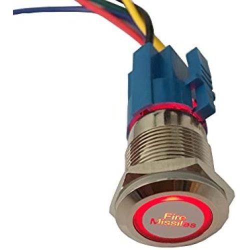 ESUPPORT 12V Momentary Car Vehicle Red LED Light Headlight Push Button Metal Toggle Switch Socket Plug 19mm Fire Missiles