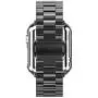 HUANLONG Compatible with Apple Watch Band, Solid Stainless Steel Metal Strap Band w/Adapter+Case Cover for Apple Watch iWatch 38mm (H Black 38mm)