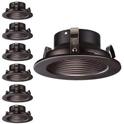 TORCHSTAR 4 Inch Recessed Can Light Trim, Oil Rubbed Bronze Metal Step Baffle Trim, for PAR20, R20, BR20 Light Bulbs, for 4” Recessed Cans, Halo/Juno Remodel Recessed Housing, Pack of 6