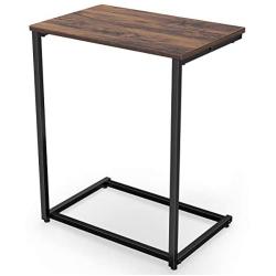 Homemaxs C Table Sofa Side End Table Wood Finish Steel Construction 26-Inch for Small Space