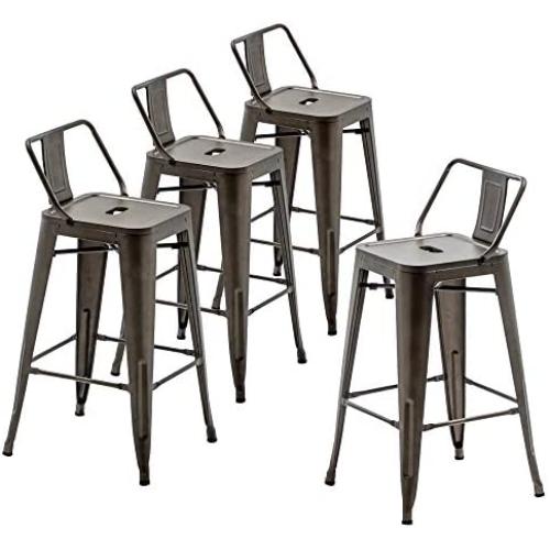 24 inch Metal Barstools Set of 4 Indoor Outdoor Bar Stools with Back Kitchen Dining Counter Stools Bar Chairs Rusty