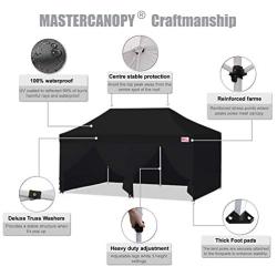 MASTERCANOPY Ez Pop-up Canopy Tent 10x20 Commercial Instant Canopies with 4 Removable Side Walls,2 Door Wall and Roller Bag, Bonus 6 SandBags(10x20ft,Black)