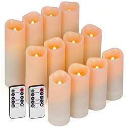 Enido Flameless Candles Led Candle Exquisite Pack of 12 Battery Candles (D2.15 x H456) Waterproof Outdoor Indoor Candles with 10-Key Remotes and Cycling 24 Hours Timer (Plastic)