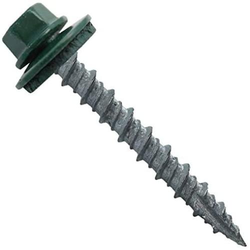 Metal Roofing Screws: (250) 10 x 1-1/2''  Forest/Ivy Green Hex Head Sheet Metal Roof Screw. Self Starting Metal to Wood siding Screws. EPDM Washer. Colored Head