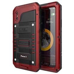 Beasyjoy iPhone Xs Case iPhone X/10 Metal Case Heavy Duty Alloy Cover Screen Full Body Protection Waterproof Shockproof DropProof Rugged Durable Defender for Outdoor Sports Red