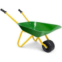 Costzon Kids Metal Wheelbarrow, Yard Rover Steel Tray, Metal Construction Toys Kart, Tote Dirt/Leaves/Tools in Garden for Toddlers, Green