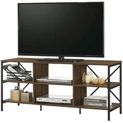 Furnitela Entertainment Center for 55 inch TV, Electronics Friendly TV Stand, Walnut Color Console Table with Storage